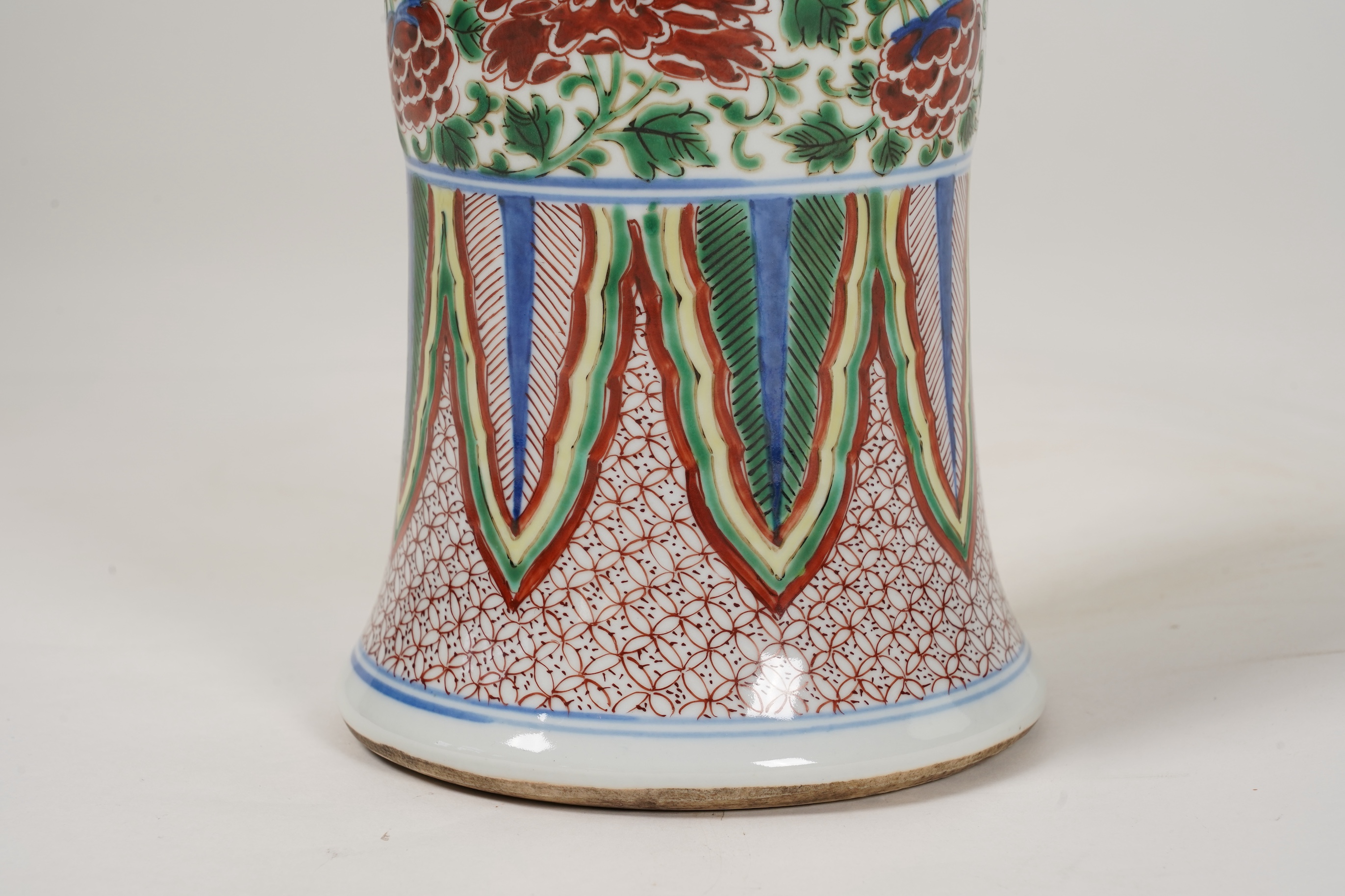 A Chinese wucai gu-shaped vase